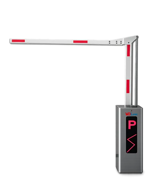 Barrière de parking à bras articulé rouge et blanc avec indicateur lumineux P rouge